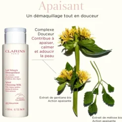 CLARINS Lait Velours Démaquillant                 Aux Extraits de Gentiane Jaune & Mélisse des Alpes