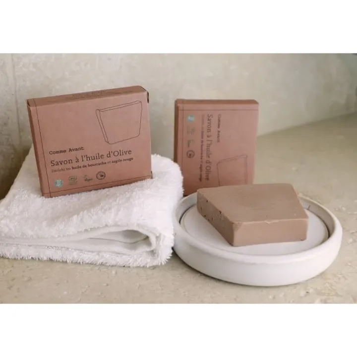 Comme Avant Savon Naturel à L'Huile d'Olive - Enrichi en Huile de Bourrache & Argile Rouge