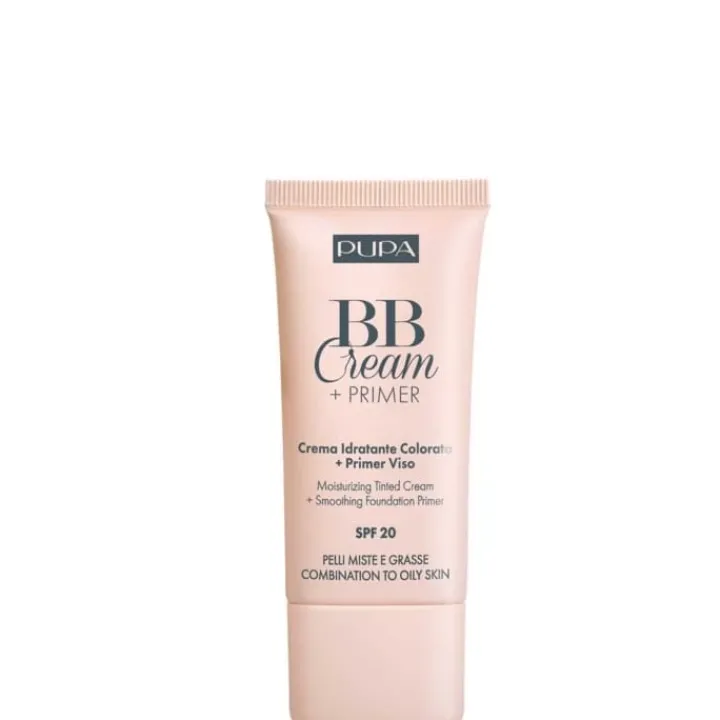Pupa BB Cream + Primer Peaux Mixtes et Grasses Crème Hydratante Teintée + Base de Pré-maquillage