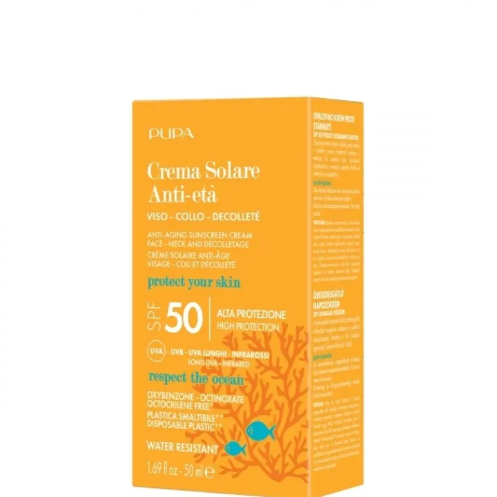 Pupa Crème Solaire Anti-Âge SPF 50 Visage, Cou & Décolleté Haute Protection UVA - UVB - Infrarouges